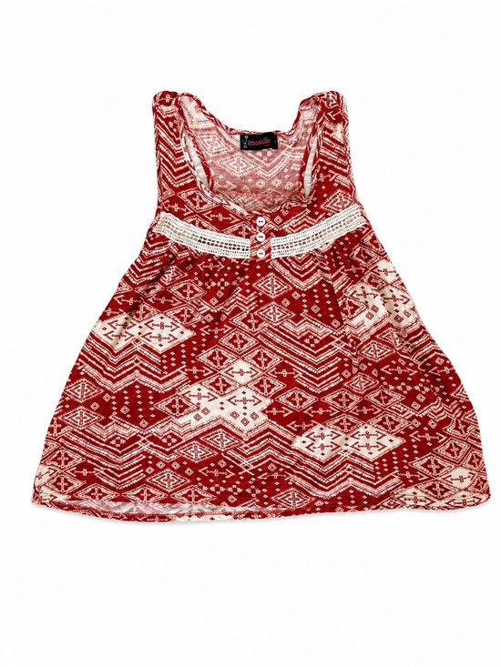 Annabelle Tops - Annabelle USA Boho Tank Top Women’s Large Red Cream Geometric Lace Trim Flowy